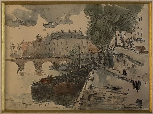 aquarelle Fernand Herbo quais de Seine au Pont Marie