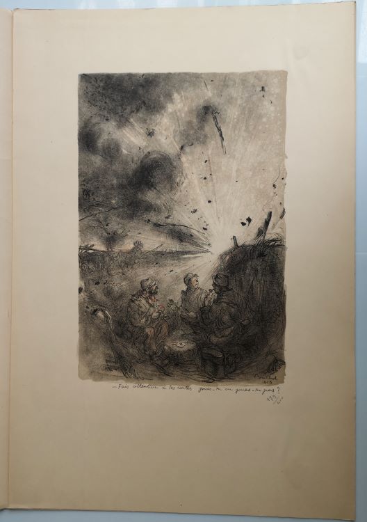 lithographie poulbot - poilus dans les tranchées - partie de cartes