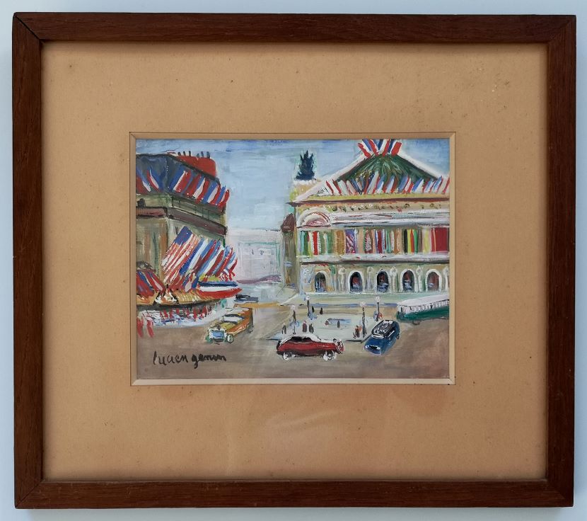 gouache lucien gnin place de l'opra le jour de la victoire