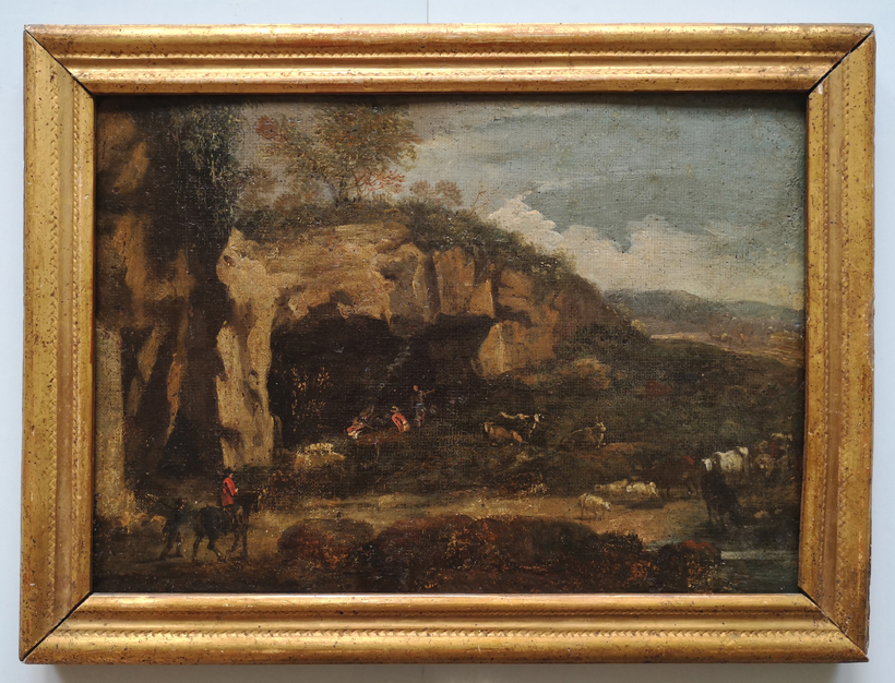 cole napolitaine 18me paysage de grotte troupeaux bergers huile sur toile